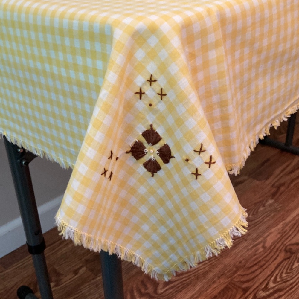 Vintage Hand Made Gingham Check TableCover.Hand Embroidery Cross Stitch. 34X34